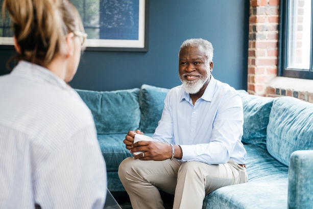 Patient in a virtual consultation with a MindWell Urgent Care doctor for a telepsychiatry session